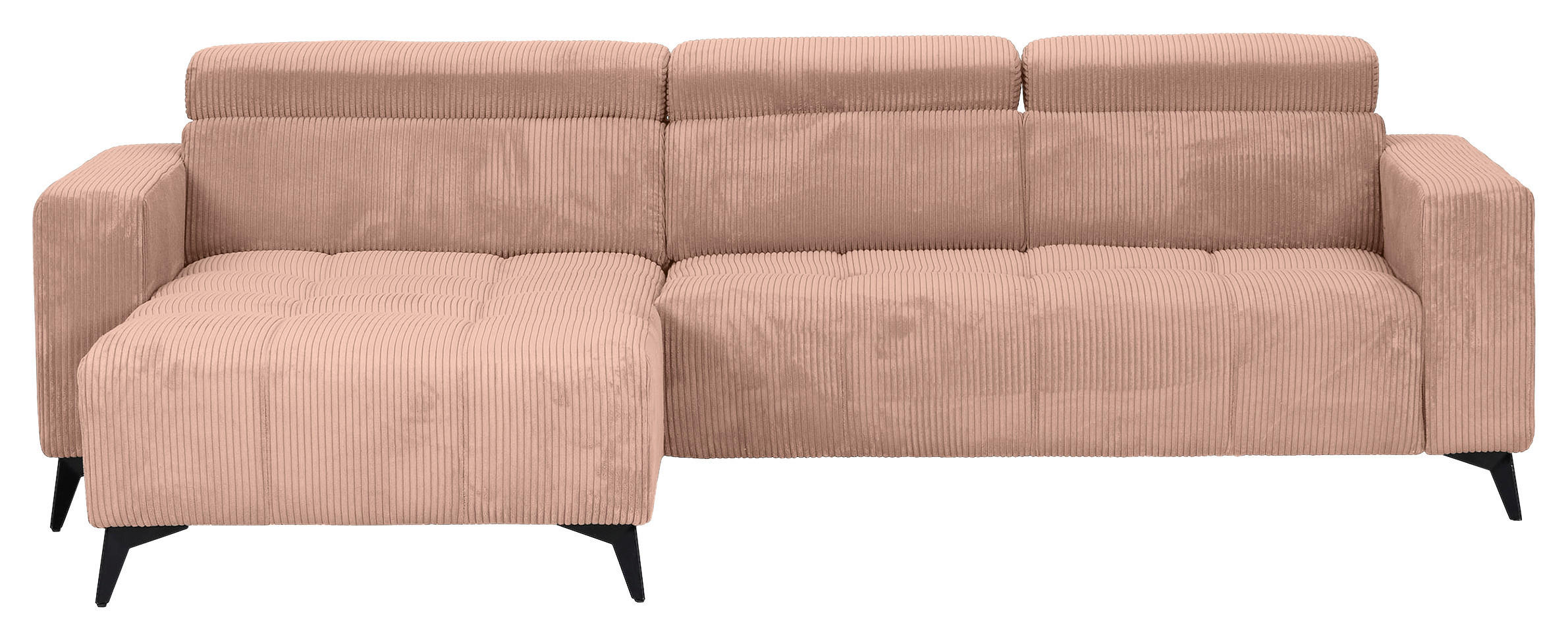 ECKSOFA Altrosa Cord Rücken echt, Kopfteilverstellung, Sitzvorzug  - Schwarz/Altrosa, KONVENTIONELL, Textil/Metall (170/257cm) - Carryhome
