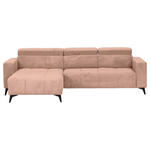 ECKSOFA Altrosa Cord Rücken echt, Kopfteilverstellung, Sitzvorzug  - Schwarz/Altrosa, KONVENTIONELL, Textil/Metall (170/257cm) - Carryhome