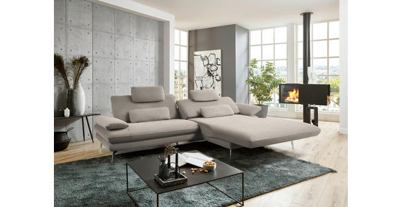 ECKSOFA in Webstoff Hellbraun  - Hellbraun/Schwarz, Design, Textil/Metall (284/184cm) - Dieter Knoll