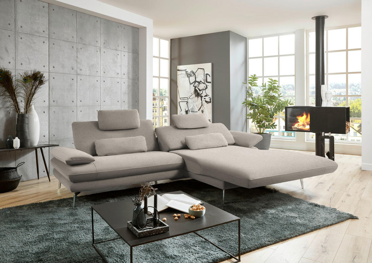 ECKSOFA in Webstoff Hellbraun  - Hellbraun/Schwarz, Design, Textil/Metall (284/184cm) - Dieter Knoll