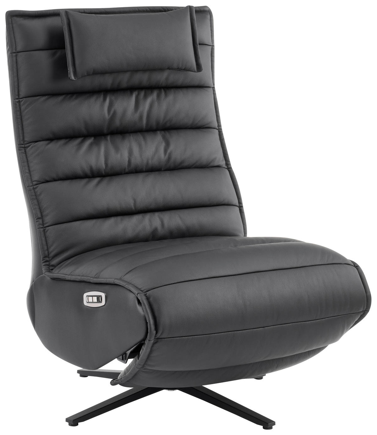 RELAXSESSEL Lederlook Echtleder Relaxfunktion, Fußteilverstellung, Nackenkissen    - Schwarz, Design, Leder/Textil (68/108/84cm) - Stylife