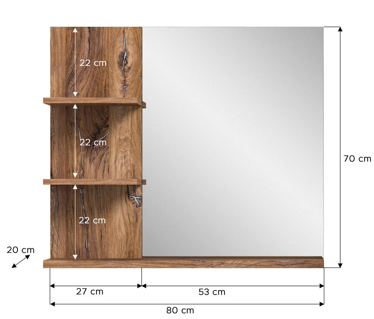 BADEZIMMERSPIEGEL 80/70/20 cm  - MODERN, Glas/Holzwerkstoff (80/70/20cm) - MID.YOU