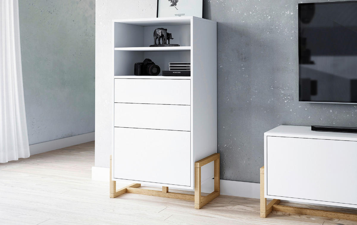 VYSOKÁ KOMODA, buk, biela, farba buka, 63,4/115,7/42 cm - farba buka/biela, Design, drevo/kompozitné drevo (63,4/115,7/42cm) - MID.YOU