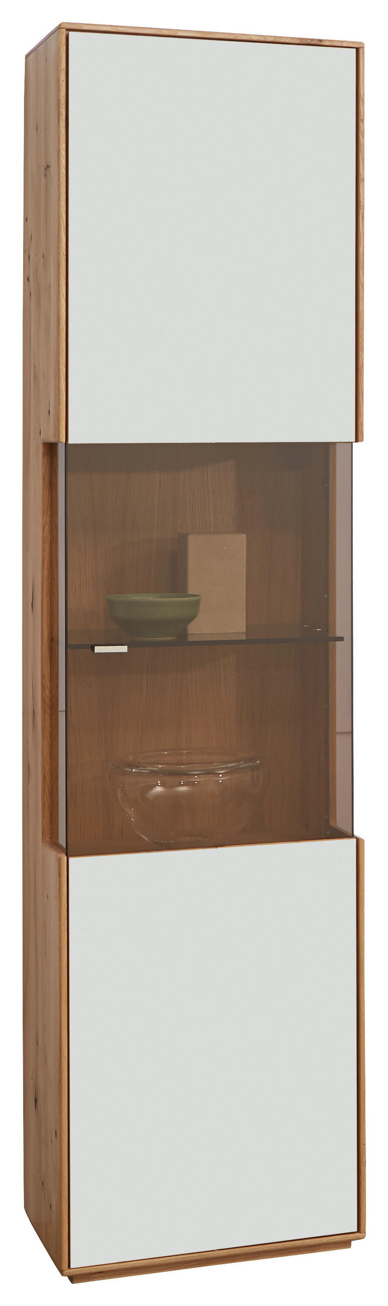 VITRINE in furniert, massiv Wildeiche Weiß, Wildeiche  - Wildeiche/Silberfarben, Design, Glas/Holz (50/204/40cm) - Waldwelt