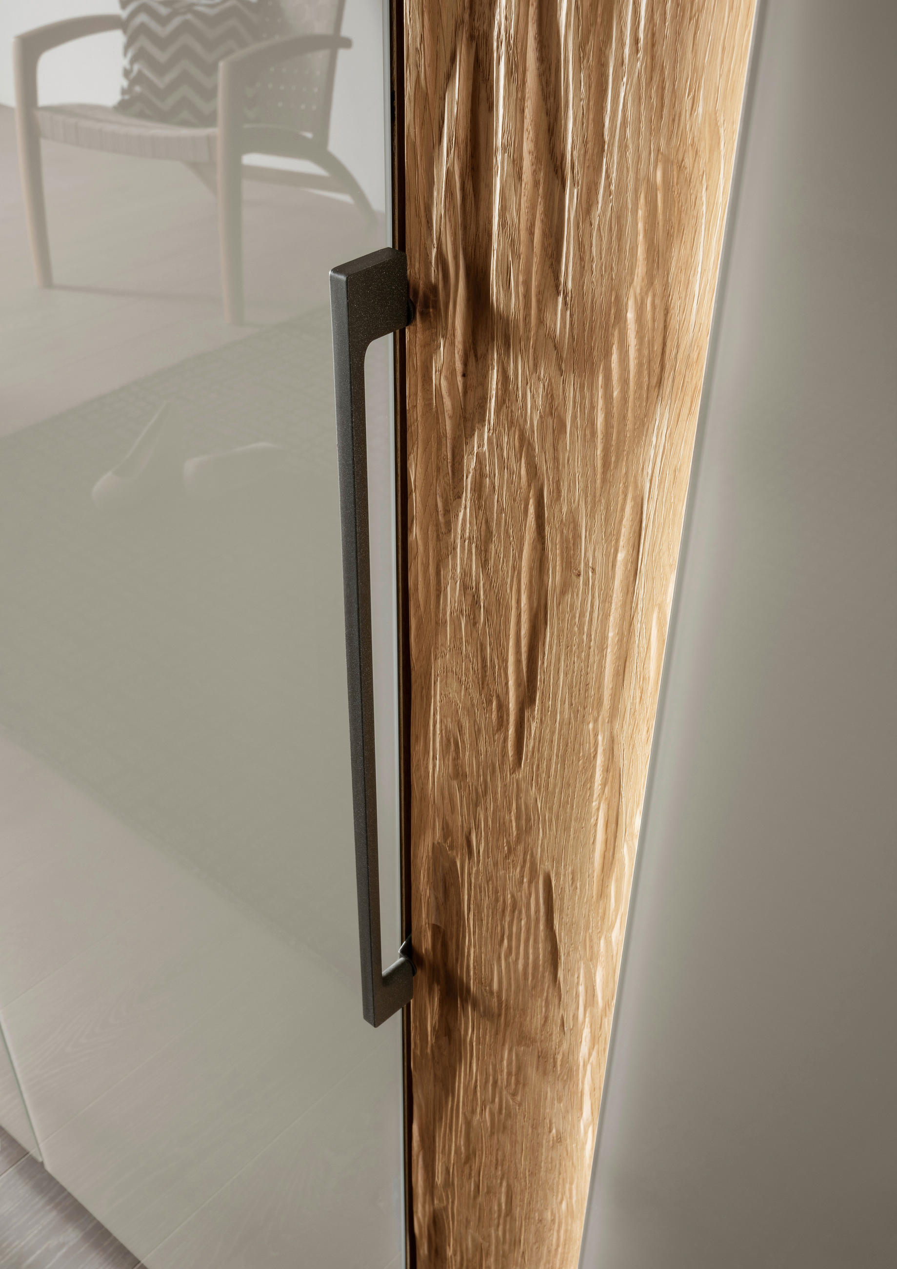 OMARA S KLASIČNIMI VRATI, delno masivno hrast barve skrilavca, barve šampanjca, hrast bianco  - barve šampanjca/barve skrilavca, Design, kovina/steklo (300/216/58cm) - Dieter Knoll