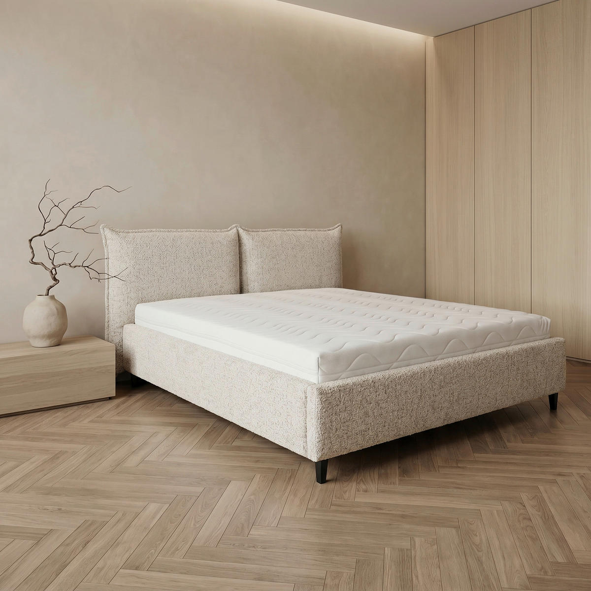 POLSTERBETT gepolstertes Kopfteil, Lattenrost, Bettkasten Naturfarben 180/200 cm  - Schwarz/Naturfarben, MODERN, Holz/Textil (180/200cm) - Livetastic
