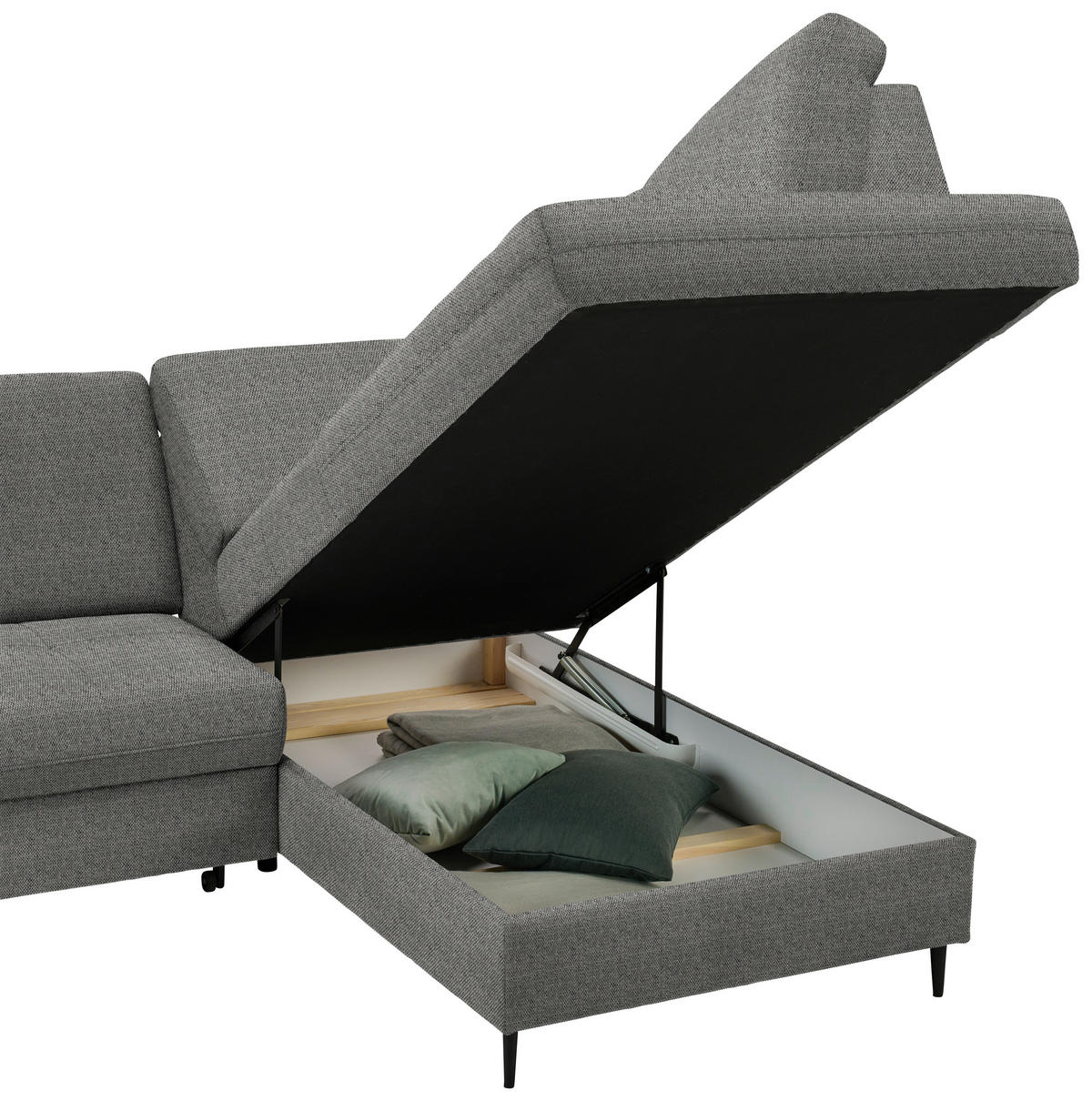 ECKSOFA in Chenille Dunkelgrau  - Dunkelgrau/Schwarz, Modern, Holz/Textil (241/184cm) - Carryhome