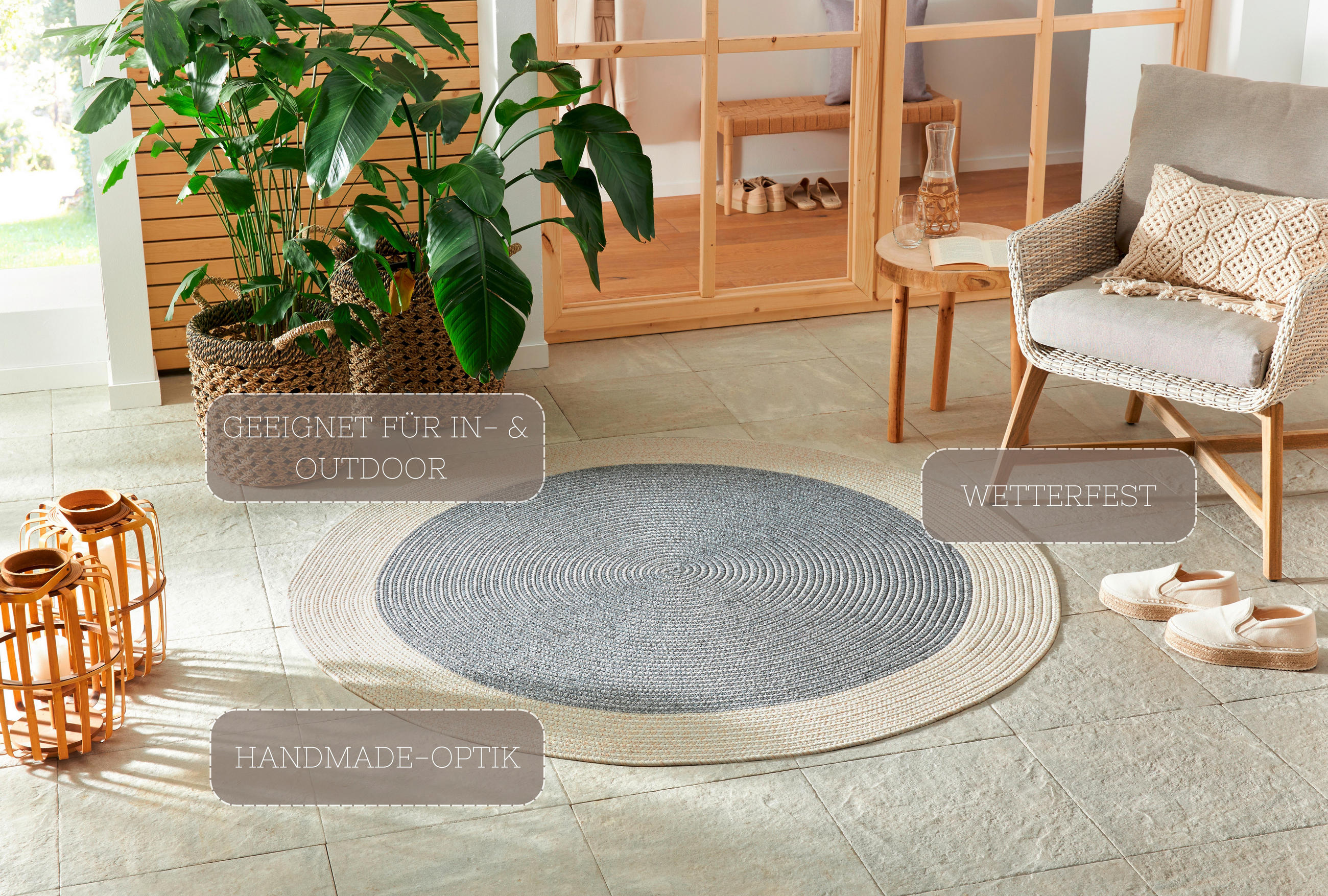 OUTDOORTEPPICH 150 cm Braided Creme, Grau  - Creme/Grau, Design, Kunststoff (150cm)