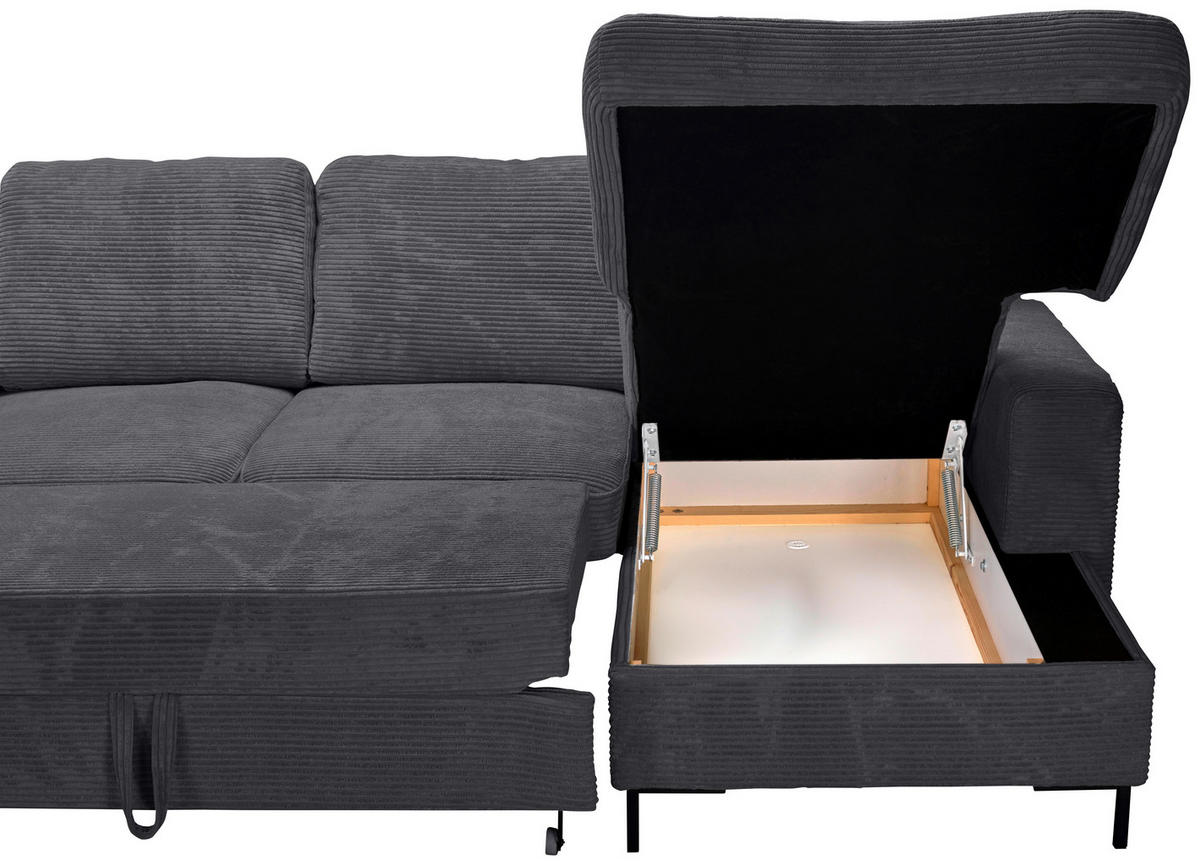 WOHNLANDSCHAFT Anthrazit Cord  - Anthrazit/Schwarz, KONVENTIONELL, Textil/Metall (197/303/148cm) - Carryhome