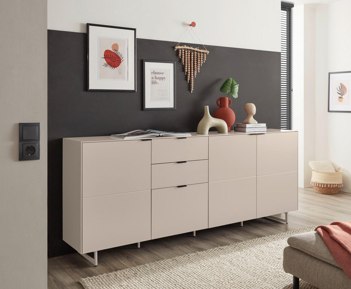 SIDEBOARD Schwarz, Kaschmir  220/89/38 cm  - Kaschmir/Schwarz, MODERN, Holzwerkstoff/Metall (220/89/38cm) - Carryhome