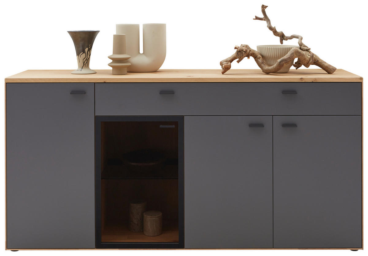 SIDEBOARD Graphitfarben, Wildeiche  181,9/89,5/45,2 cm  - Wildeiche/Graphitfarben, Natur, Glas/Holz (181,9/89,5/45,2cm) - Valnatura