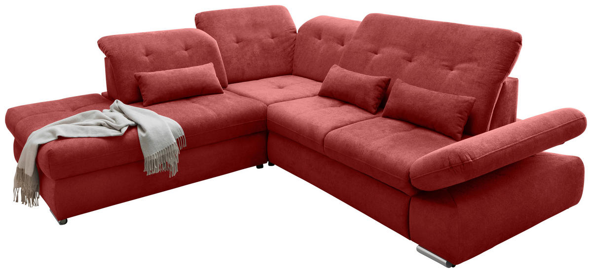 ECKSOFA in Chenille Rot  - Chromfarben/Rot, Modern, Textil/Metall (254/280cm) - Livetastic