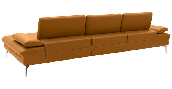 ECKSOFA Currygelb Echtleder  - Chromfarben/Currygelb, Design, Leder/Metall (325/157cm) - Dieter Knoll