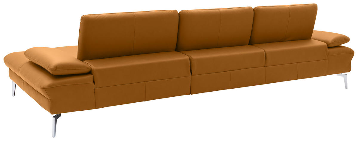 ECKSOFA in Echtleder Currygelb  - Chromfarben/Currygelb, Design, Leder/Metall (325/157cm) - Dieter Knoll