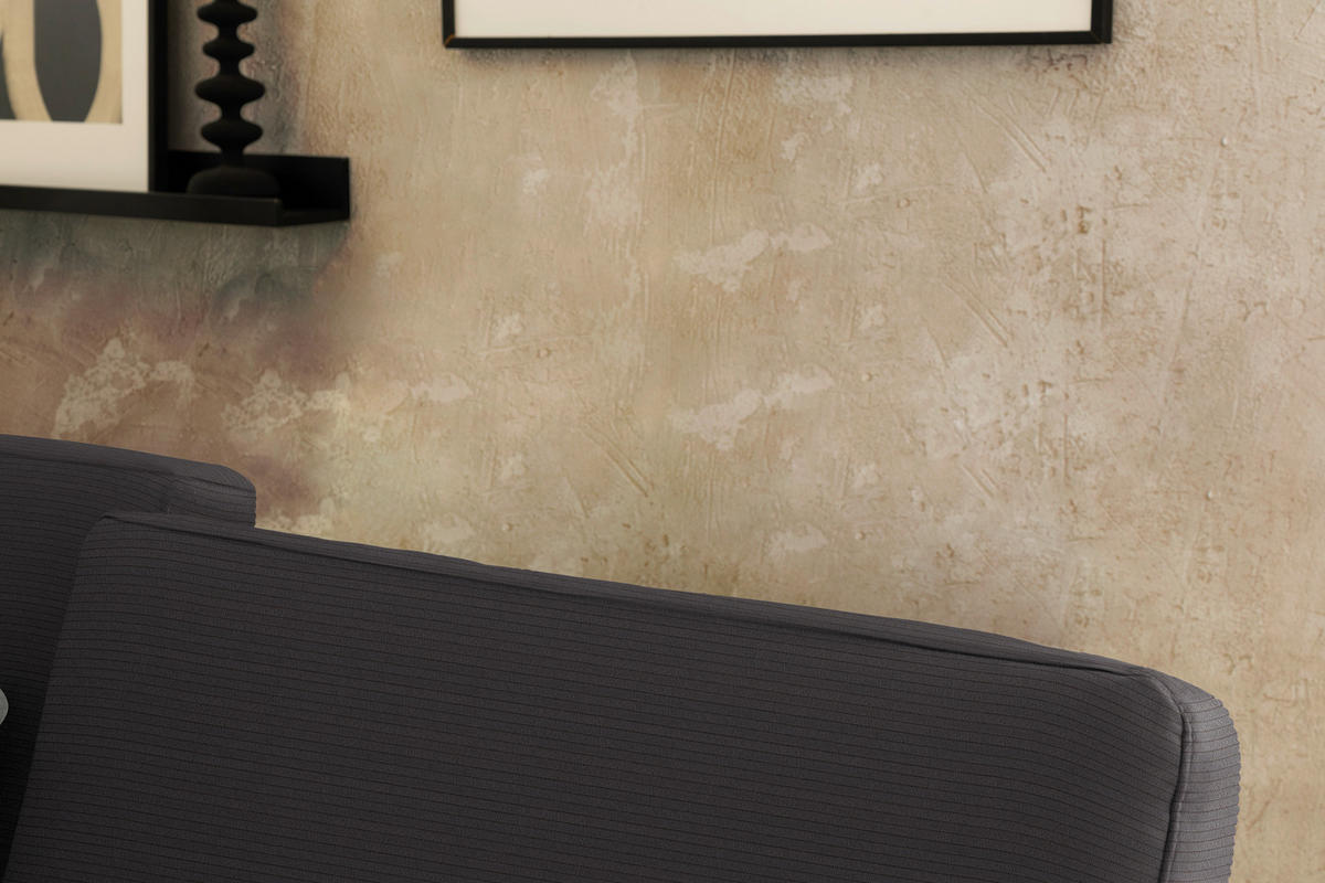 ECKSOFA  in Cord Dunkelbraun Rücken echt, Sitztiefenverstellung  185/298 cm  - Dunkelbraun/Schwarz, Design, Textil/Metall (185/298cm) - Pure Home Lifestyle