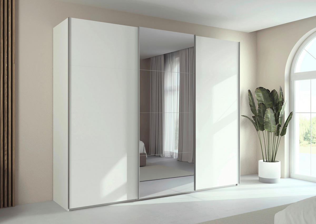 SCHWEBETÜRENSCHRANK 271/236/68 cm 3-türig Weiß  - Alufarben/Weiß, Basics, Glas/Holzwerkstoff (271/236/68cm) - Novel