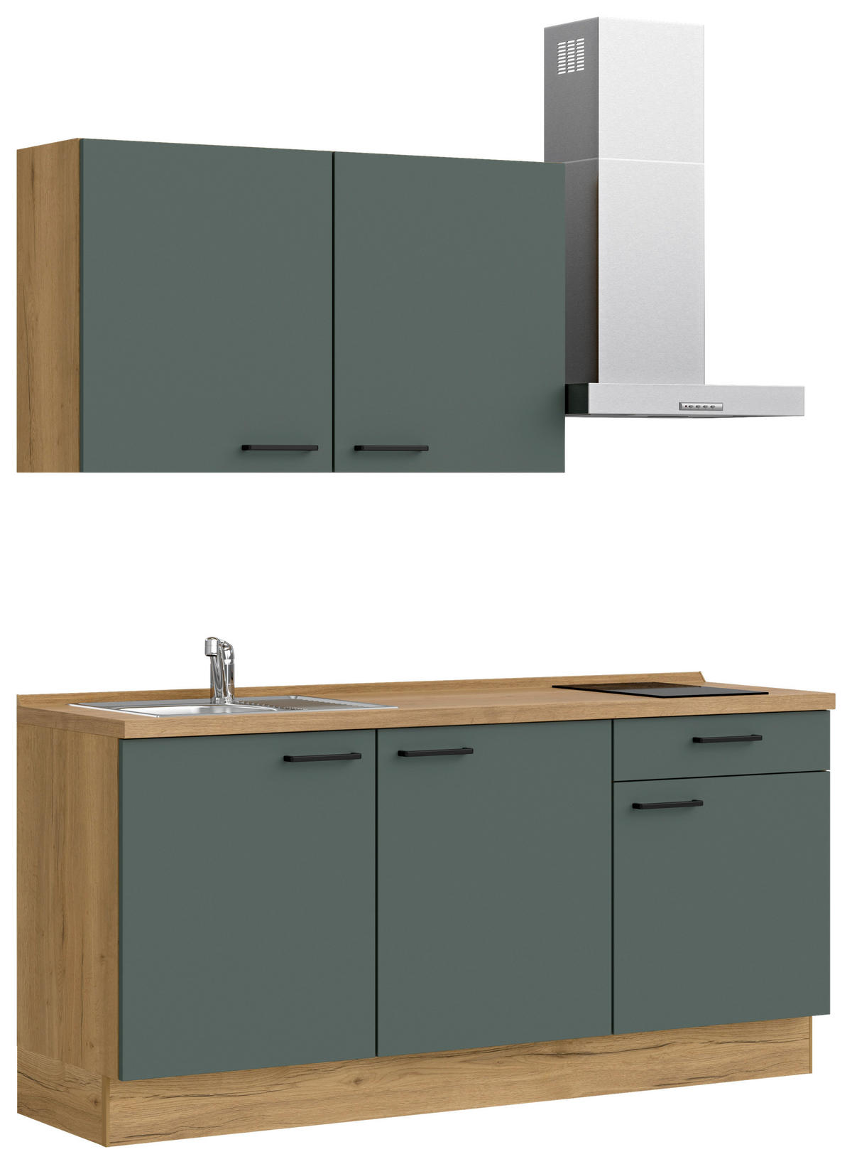 KÜCHENBLOCK Easytouch 180 cm  in Eichefarben, Dunkelgrün  - Dunkelgrün/Eichefarben, MODERN, Holzwerkstoff/Metall (180cm) - Nobilia