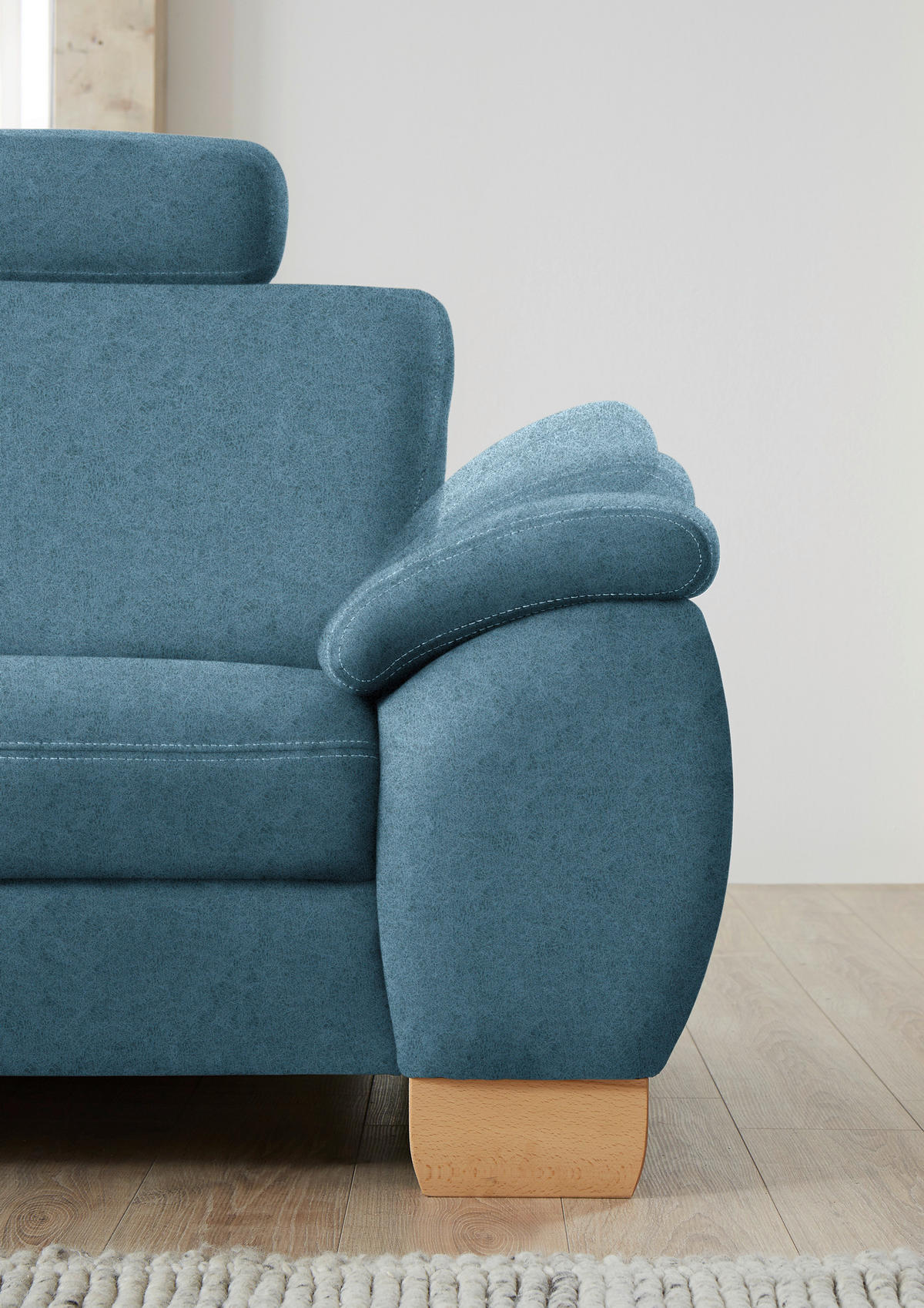 ECKSOFA in Mikrofaser Blau  - Wildeiche/Blau, Konventionell, Holz/Textil (236/286cm) - Voleo