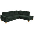 ECKSOFA in Flachgewebe Dunkelgrün  - Wildeiche/Dunkelgrün, Natur, Holz/Textil (301/243cm) - Voleo