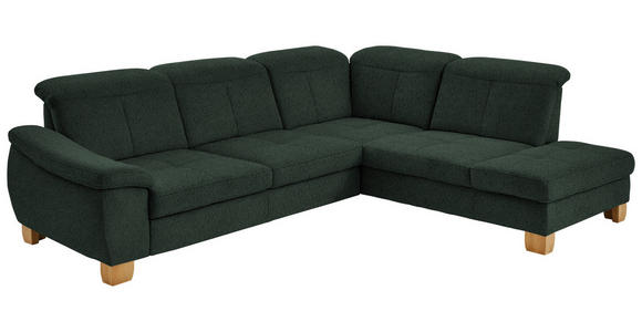 ECKSOFA in Flachgewebe Dunkelgrün  - Wildeiche/Dunkelgrün, Natur, Holz/Textil (301/243cm) - Voleo