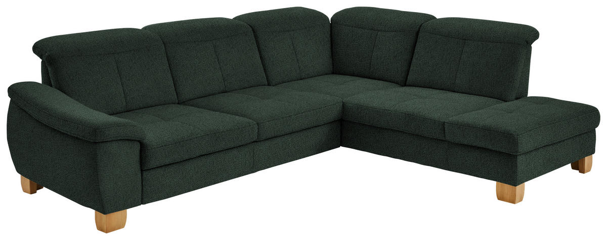 ECKSOFA in Flachgewebe Dunkelgrün  - Wildeiche/Dunkelgrün, Natur, Holz/Textil (301/243cm) - Voleo