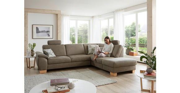 ECKSOFA in Mikrofaser Hellgrün  - Wildeiche/Beige, KONVENTIONELL, Holz/Textil (236/286cm) - Voleo