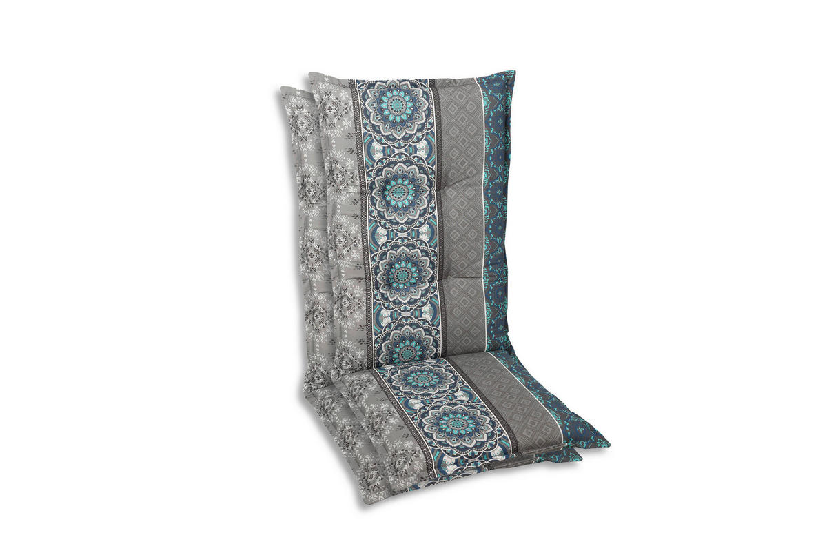 SESSELAUFLAGENSET Ornament  - Blau/Hellgrau, Basics, Textil (50/7/110cm)