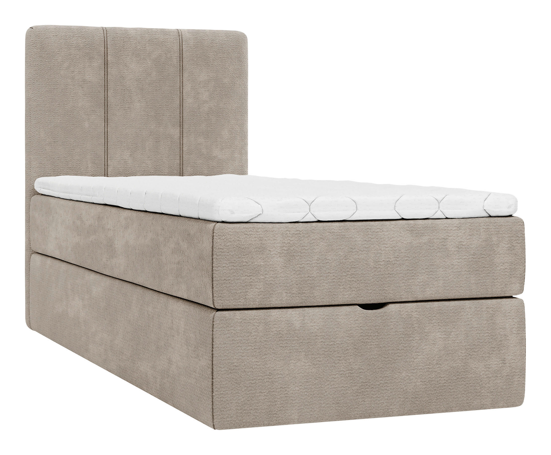 BOXBETT 90/200 cm,  in Graubraun, Matratze, gepolstertes Kopfteil, Bettkasten, Topper, H3 = fest  - Graubraun/Schwarz, Design, Holzwerkstoff/Kunststoff (90/200cm) - Esposa