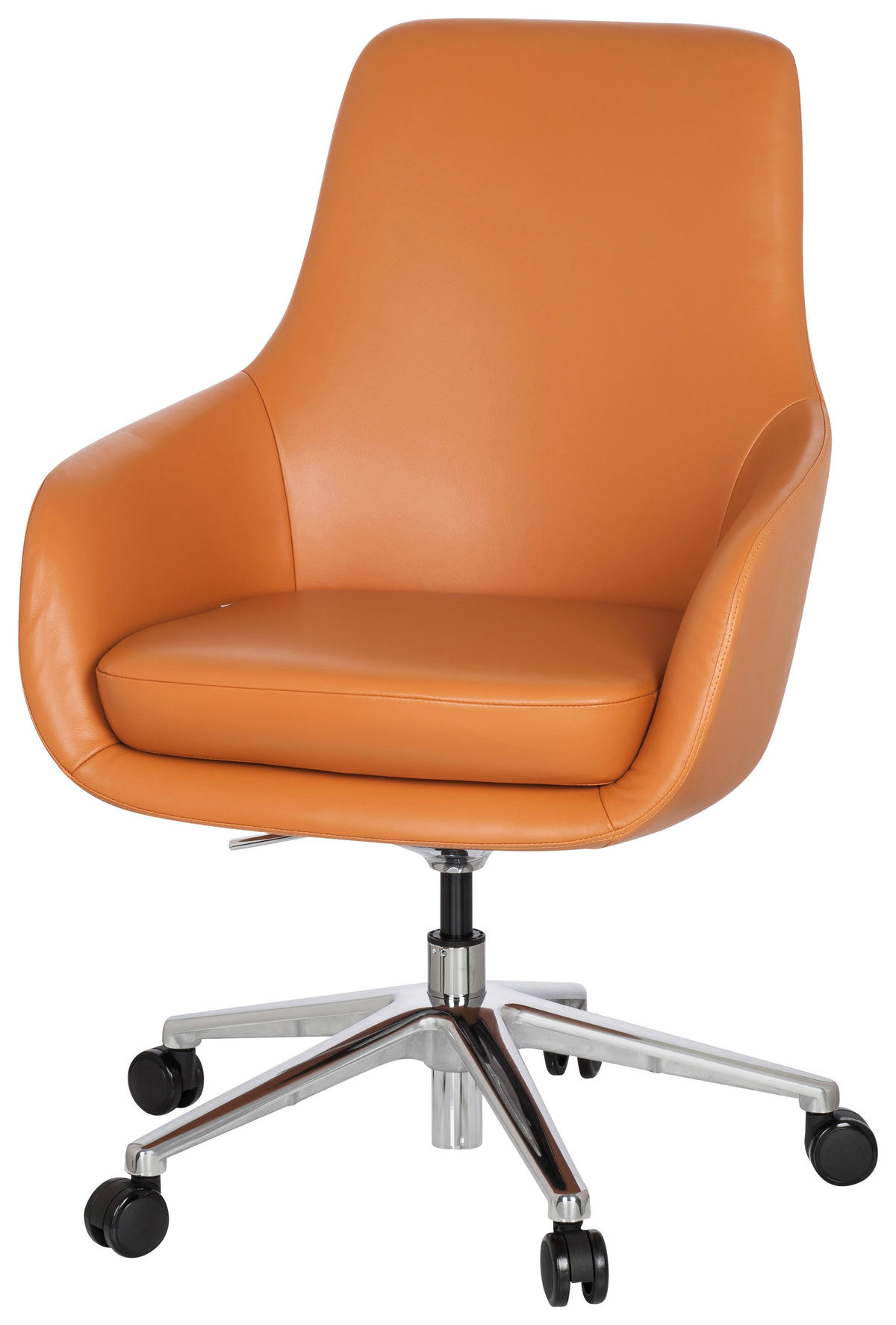 VRTLJIVI STOL tekstil, usnje oranžna  - barve aluminija/oranžna, Moderno, kovina/umetna masa (65/104/54cm) - MID.YOU