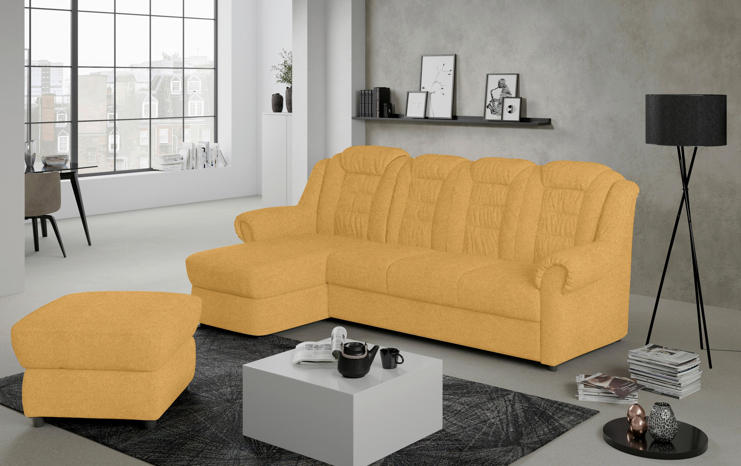 ECKSOFA in Chenille Gelb  - Gelb/Schwarz, Konventionell, Kunststoff/Textil (165/262cm) - Livetastic