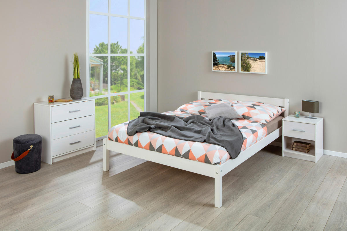 BETT 140/200 cm  Weiss   - Weiss, Natur, Holz (140/200cm) - MID.YOU