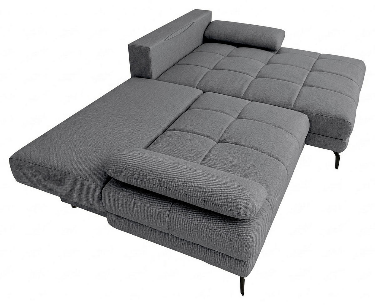 ECKSOFA Blau Struktur Rückenkissen, Bettkasten, Schlaffunktion, Rücken echt, Armteilverstellung, Liegefläche im Originalstoff  - Blau/Beige, MODERN, Textil/Metall (263/181cm) - Carryhome