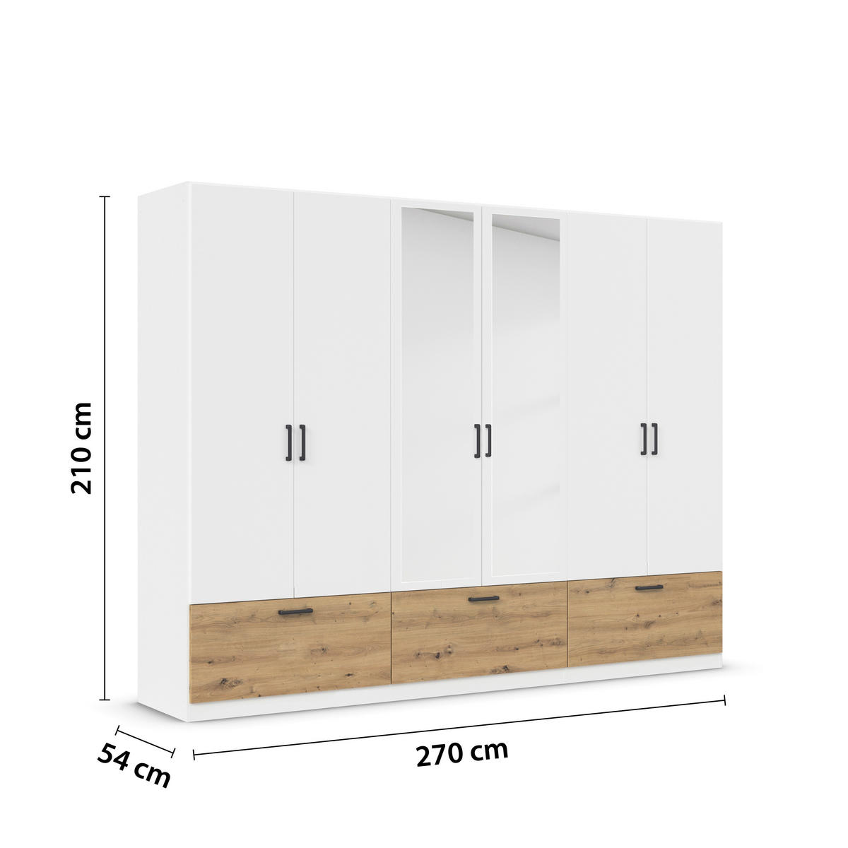 KLEIDERSCHRANK 271/210/54 cm 6-türig Weiß, Eiche Artisan  - Weiß/Eiche Artisan, Basics, Holzwerkstoff/Metall (271/210/54cm) - Rauch Möbel