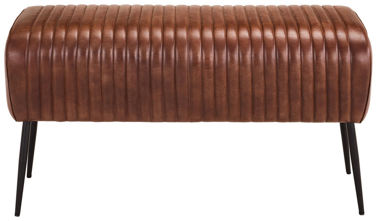 SITZBANK 107/54/32 cm Echtleder Braun, Schwarz  - Schwarz/Braun, LIFESTYLE, Leder/Metall (107/54/32cm) - Landscape