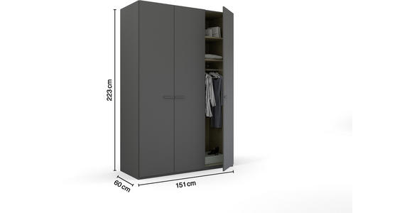 DREHTÜRENSCHRANK 151/223/60 cm 3-türig Graphitfarben - Graphitfarben, Trend, Glas/Holzwerkstoff (151/223/60cm) - Novel