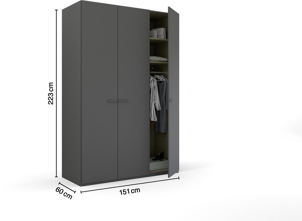 DREHTÜRENSCHRANK in Graphitfarben  - Graphitfarben, Trend, Glas/Holzwerkstoff (151/223/60cm) - Novel