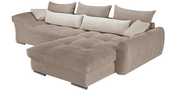 ECKSOFA Naturfarben, Taupe Cord  - Taupe/Chromfarben, KONVENTIONELL, Textil/Metall (335/225cm) - Carryhome
