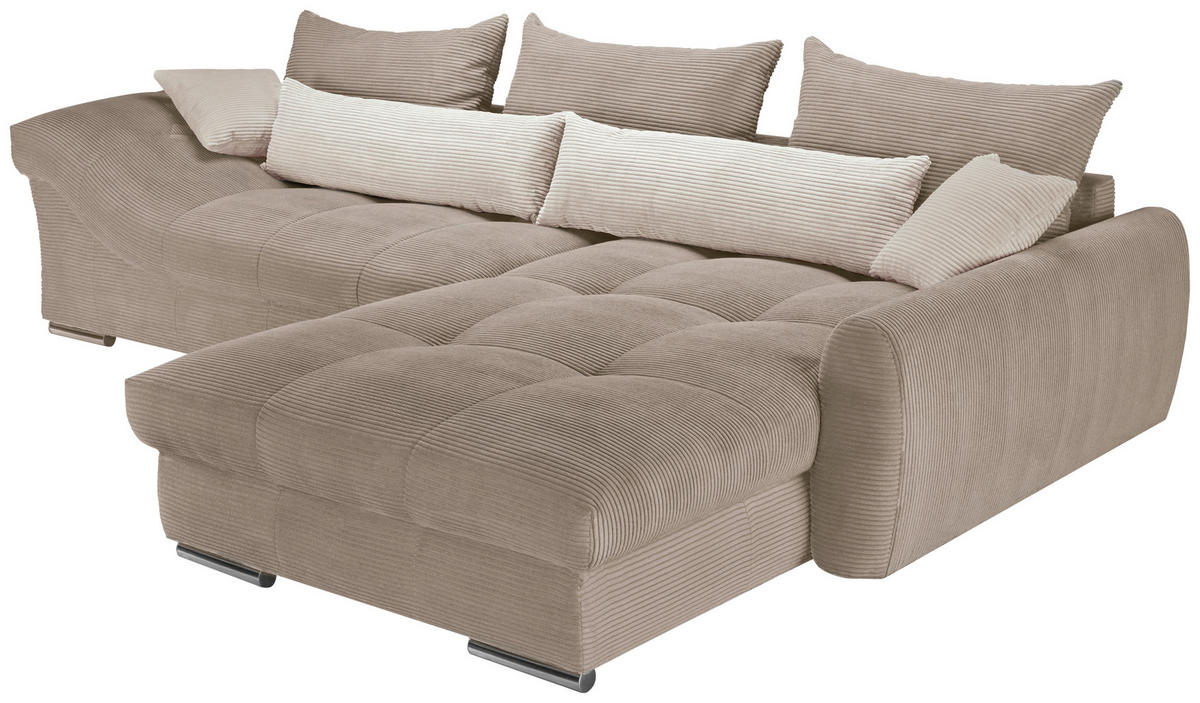 ECKSOFA Naturfarben, Taupe Cord  - Taupe/Chromfarben, KONVENTIONELL, Textil/Metall (335/225cm) - Carryhome