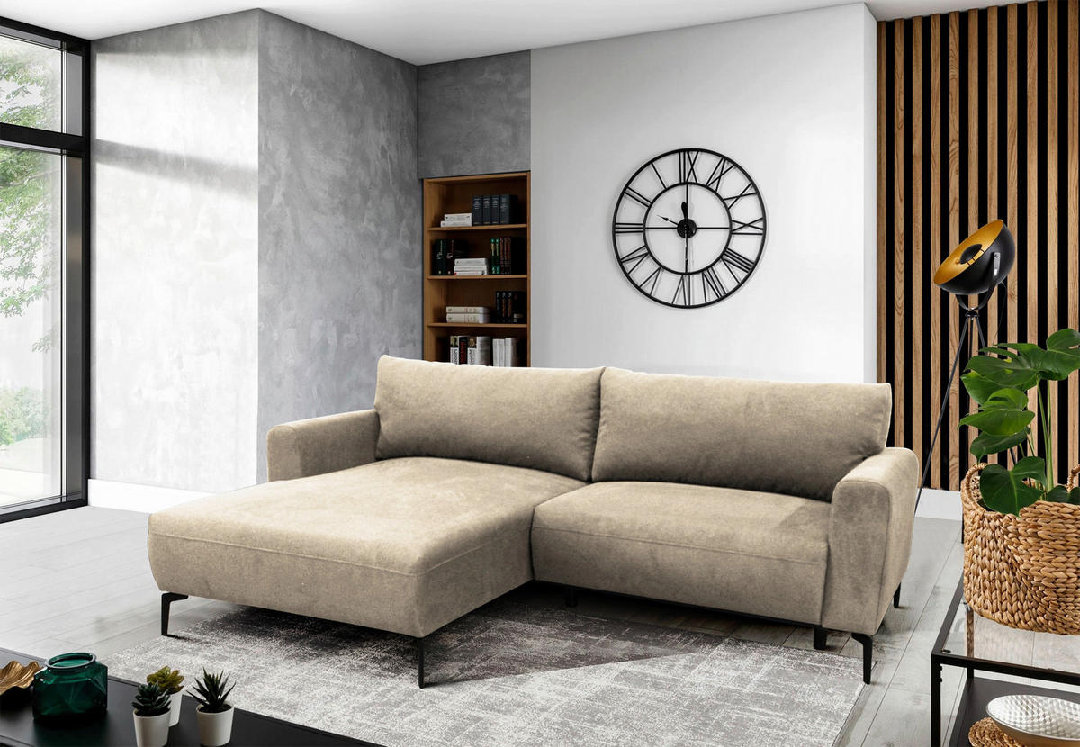 ECKSOFA Beige Flachgewebe  - Beige/Schwarz, Design, Textil/Metall (163/240cm) - MID.YOU