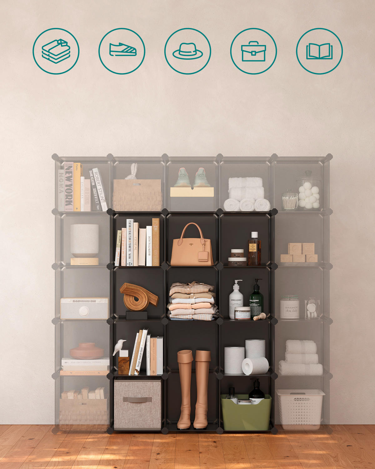 KOMBINÁCIA REGÁLOV, sivá, železo, 153/153/31 cm - čierna/sivá, Basics, kov/plast (153/153/31cm) - Boxxx