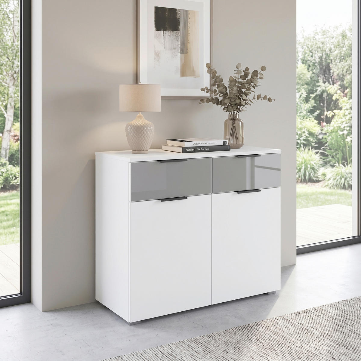 BYRÅ 80/81/42 cm  - vit/aluminiumfärg, Modern, metall/trämaterial (80/81/42cm) - Rauch Möbel