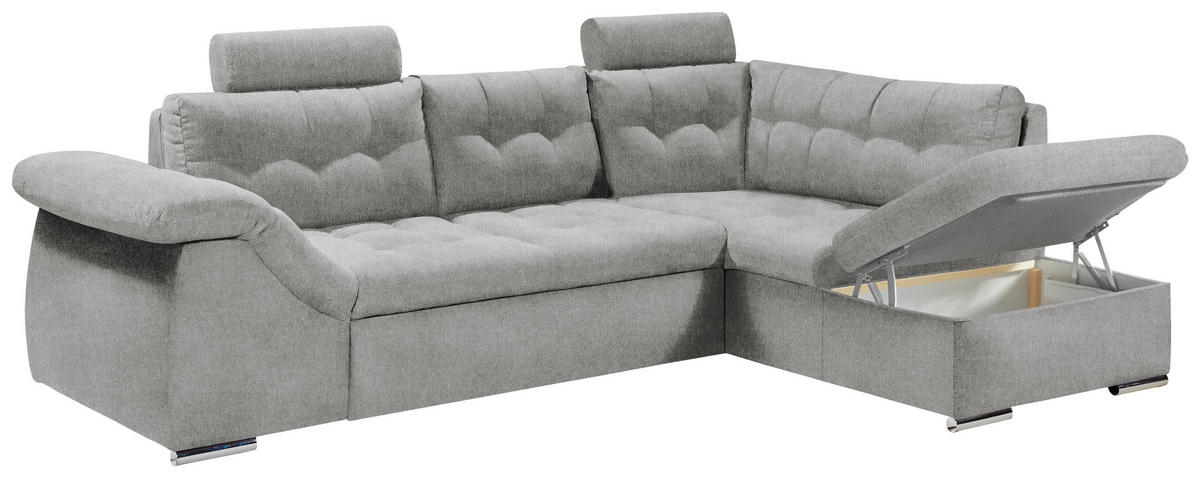 ECKSOFA in Mikrovelours Grau  - Grau, Konventionell, Holzwerkstoff/Kunststoff (283/193cm) - MID.YOU