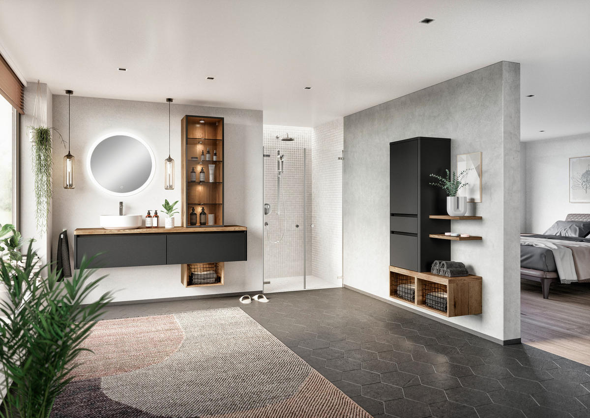 BADEZIMMER 185,2 cm  - Weiss/Schwarz, Modern, Glas/Keramik (185,2cm) - Celina Home