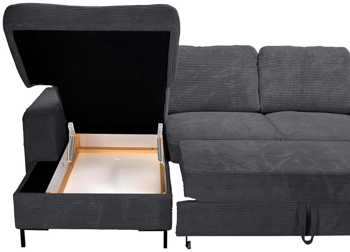 WOHNLANDSCHAFT Anthrazit Cord  - Anthrazit/Schwarz, KONVENTIONELL, Textil/Metall (148/303/197cm) - Carryhome