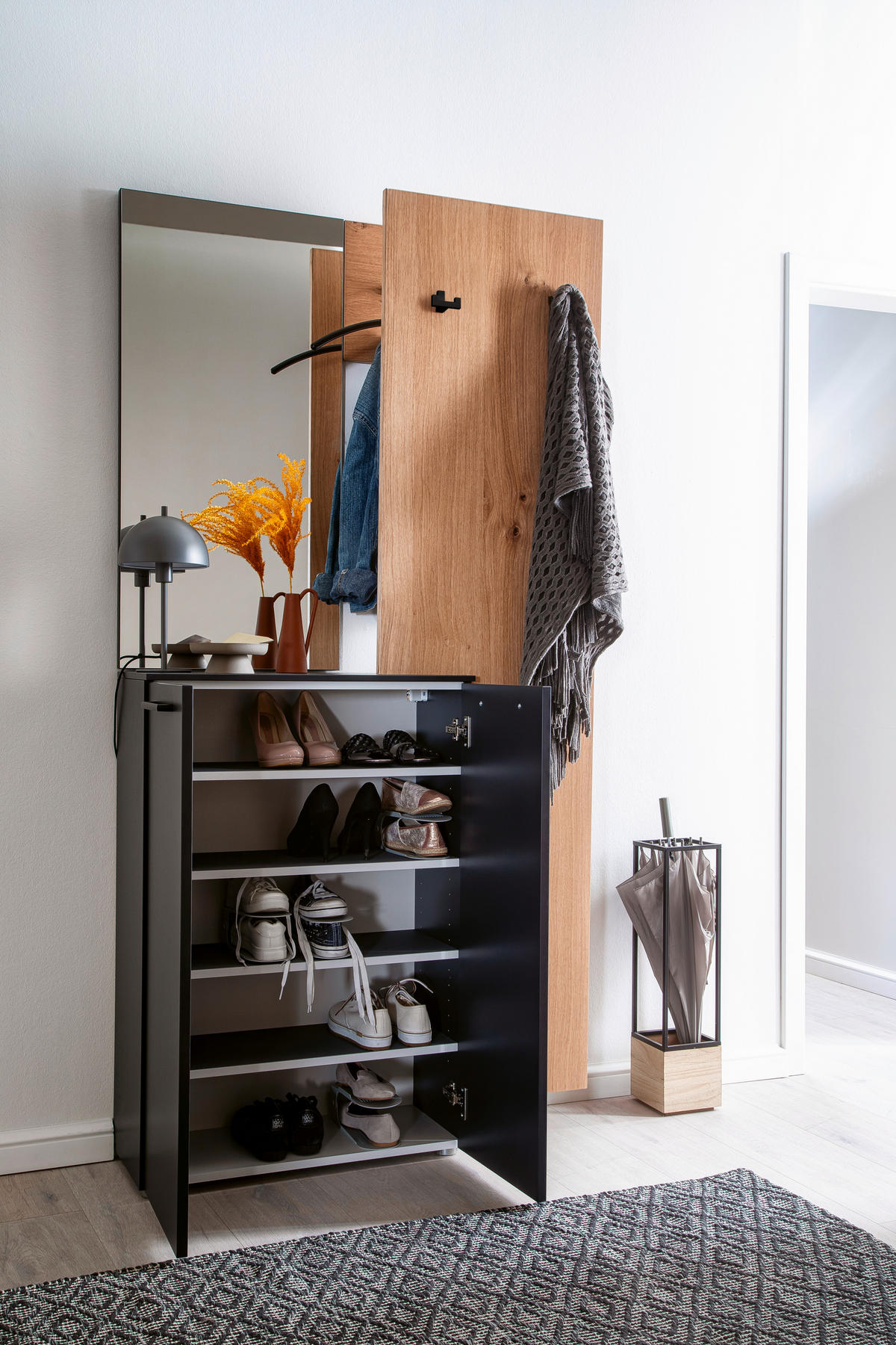 GARDEROBE 3-teilig  in 98/190/29 cm  - Wildeiche/Anthrazit, Design, Holz/Holzwerkstoff (98/190/29cm) - Moderano