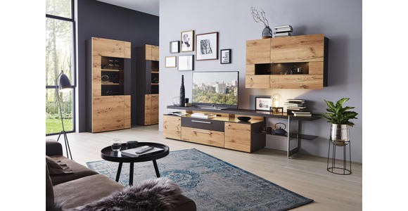WOHNWAND in Braun, Eichefarben - Edelstahlfarben/Eichefarben, Design, Glas/Holz (295/185/55,7cm) - Dieter Knoll