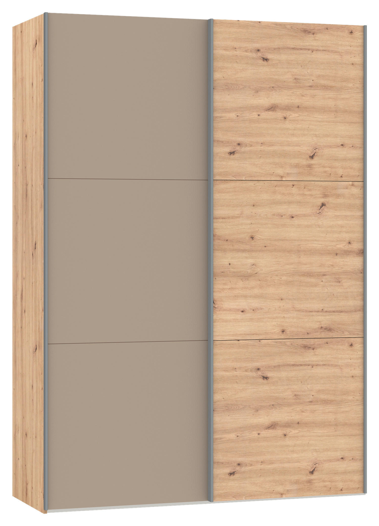 SCHWEBETÜRENSCHRANK 153/220/65 cm 2-türig Hellbraun, Eiche Artisan  - Hellbraun/Silberfarben, Design, Glas/Holzwerkstoff (153/220/65cm) - Jutzler