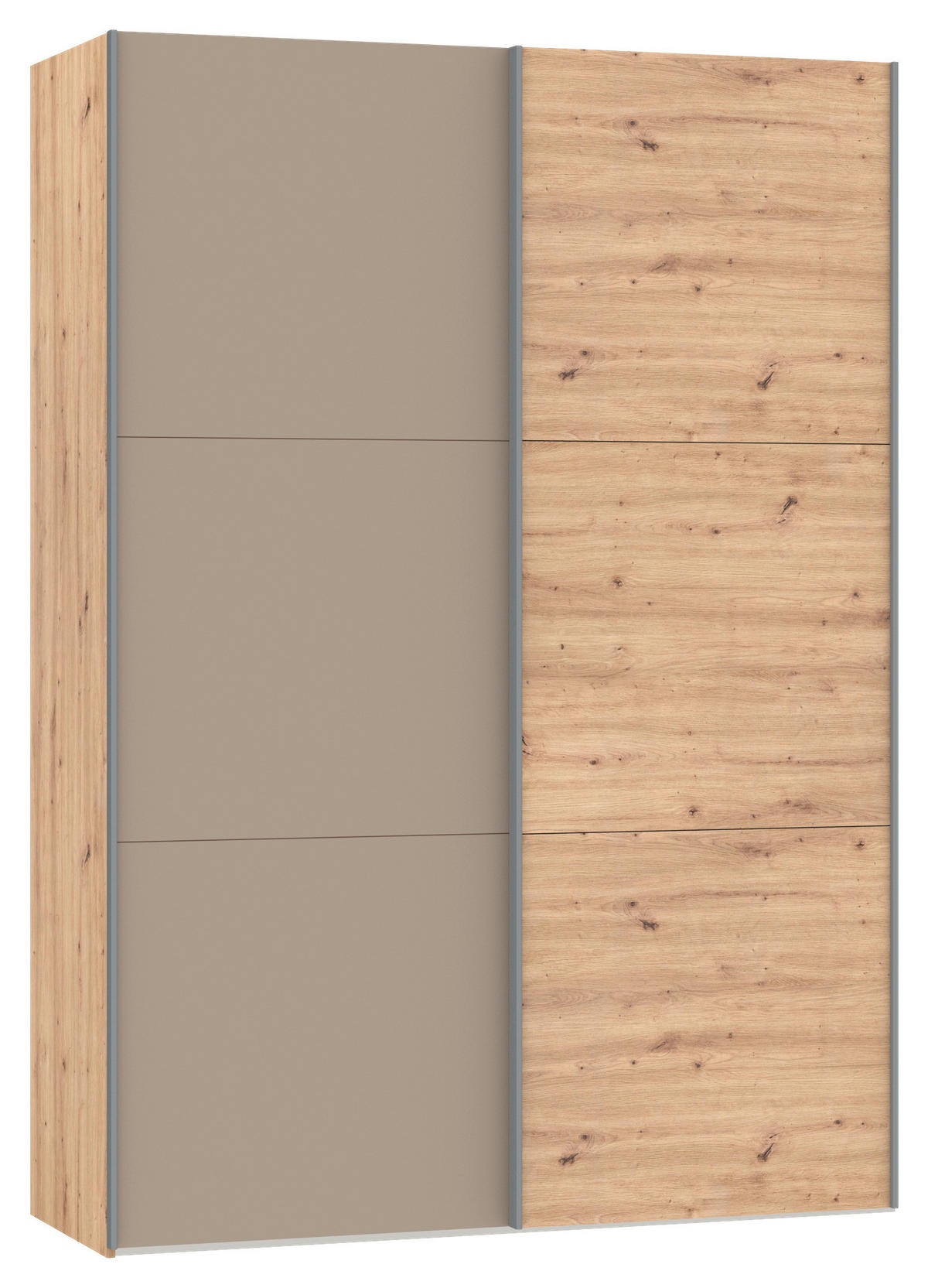 SCHWEBETÜRENSCHRANK 153/220/65 cm 2-türig Hellbraun, Eiche Artisan  - Hellbraun/Silberfarben, Design, Glas/Holzwerkstoff (153/220/65cm) - Jutzler
