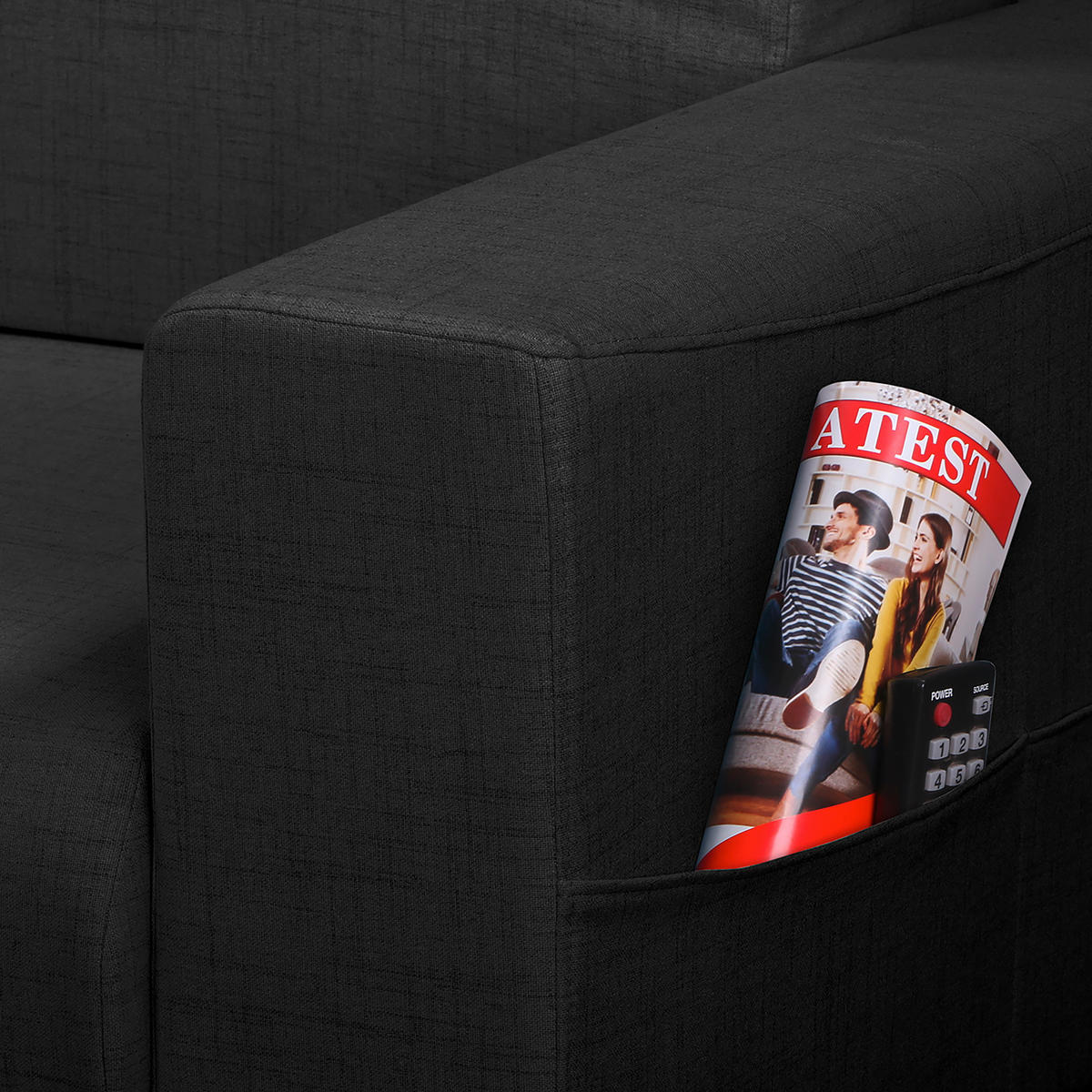 ECKSOFA Bella Schwarz Textilgeflecht  - Wengefarben/Schwarz, Design, Holz/Textil (257/174cm) - Livetastic