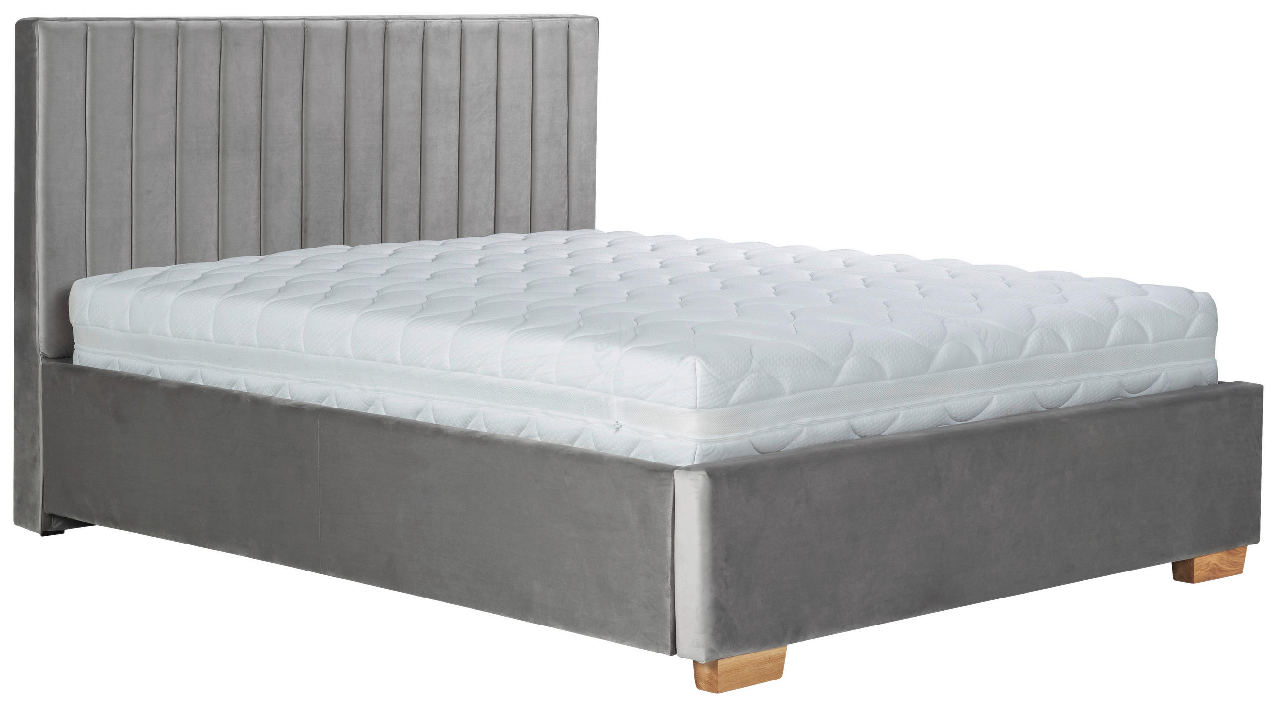Pat tapitat 180x200 cm  in gri  - culoare lemn stejar/negru, Modern, metal/lemn (180/200cm) - Carryhome